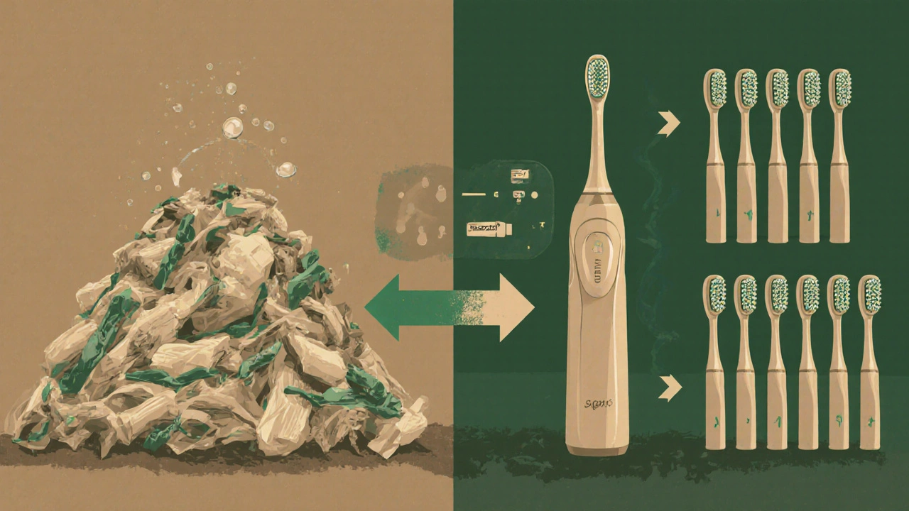 Srovnání 60 plastových kartáčků a 20 vyměnitelných hlaviček sonického kartáčku.