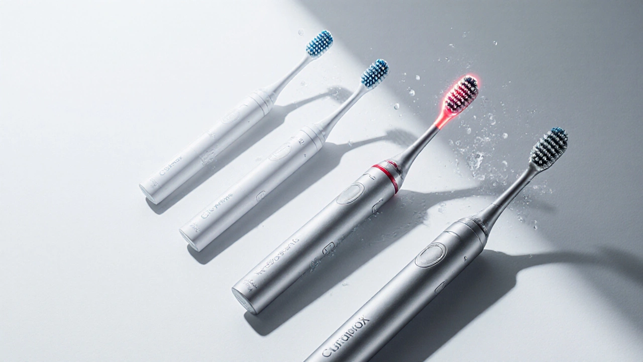 Tři modely Curaprox kartáčků — CS 5460, CPS prime a Hydrosonic — na bílém pozadí.