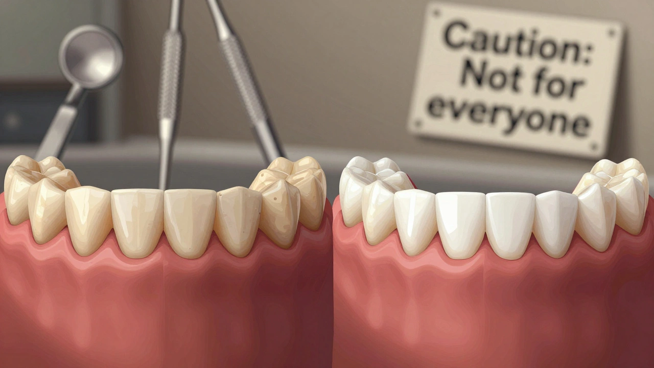 Porovnání nerovnoměrného a rovnoměrného bělení zubů po různých metodách.