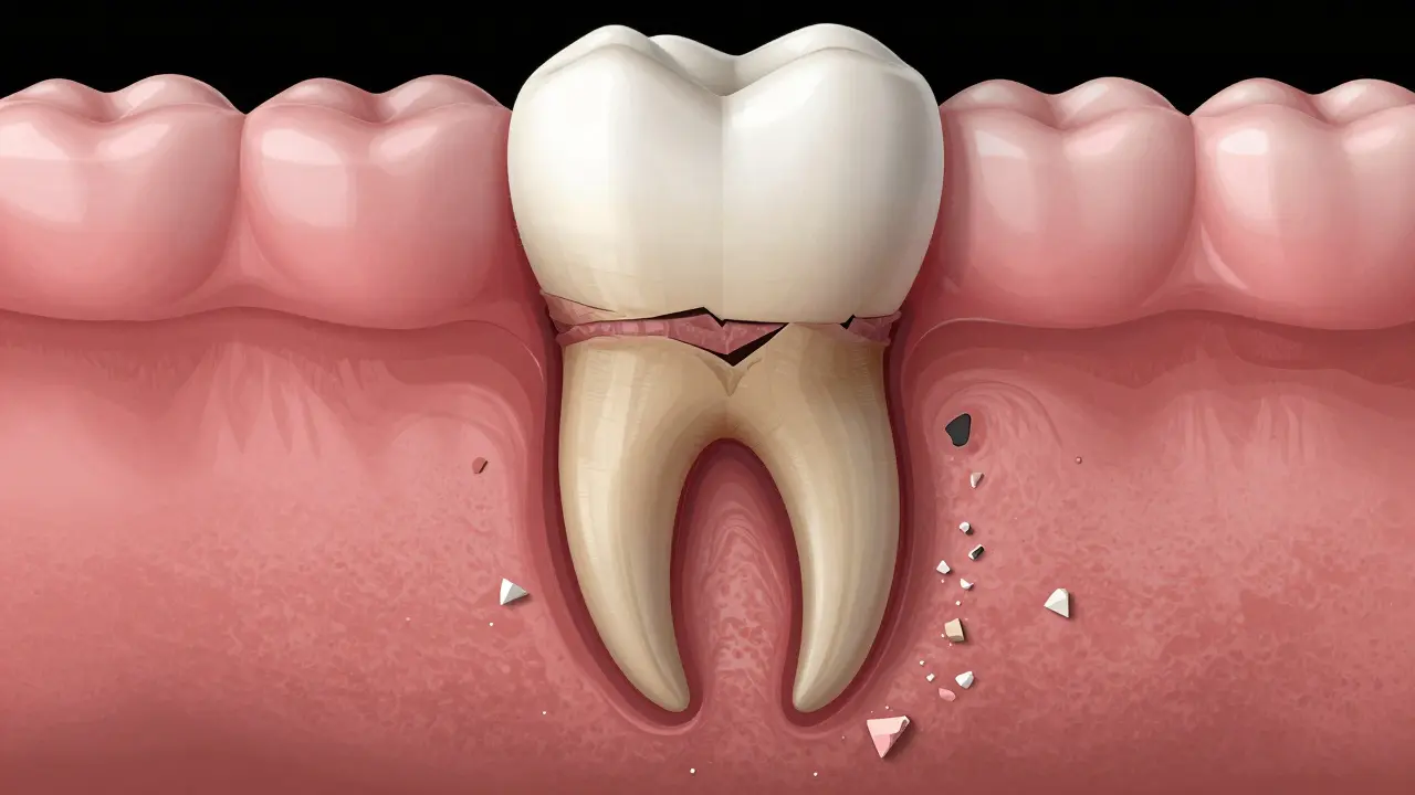 Poddásňový kámen ničí kost kolem zubu.