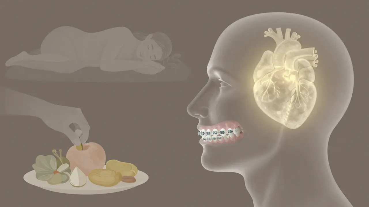 Profily zubů se přeměňují z nepřiměřených na dokonalé, spojené s symboly zdraví.