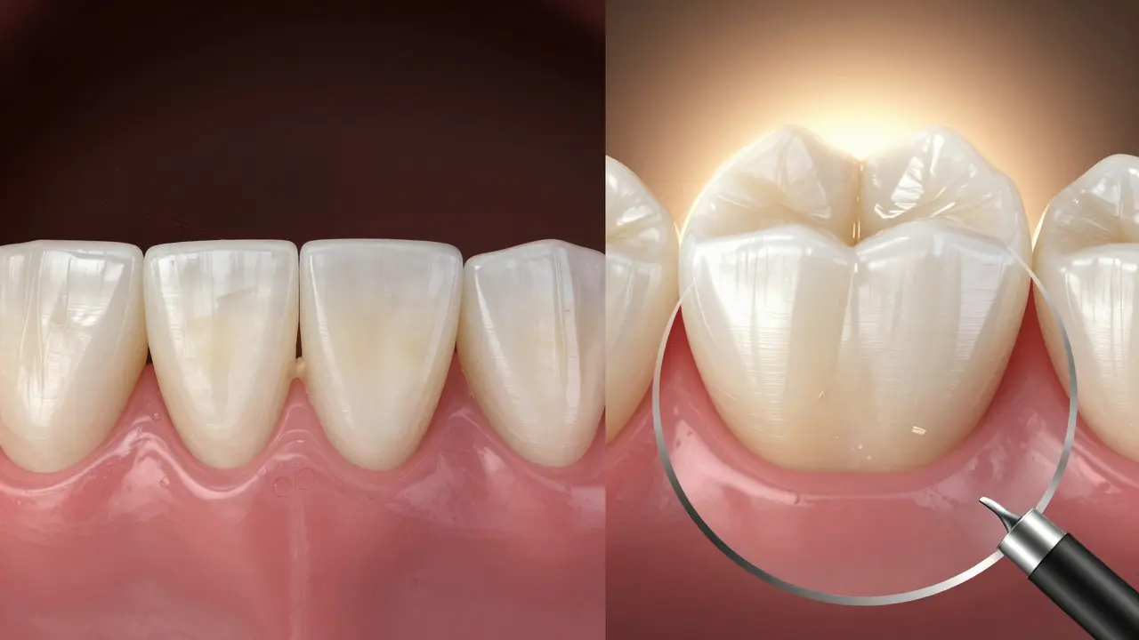 Side-by-side comparison of poor and high-quality front tooth restoration with visible differences in detail.