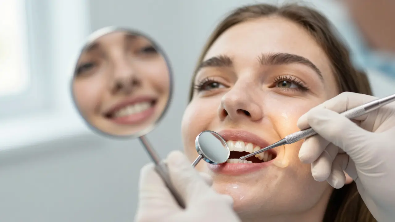 Aplikace fluoridového gelu na čisté zuby po pískování.