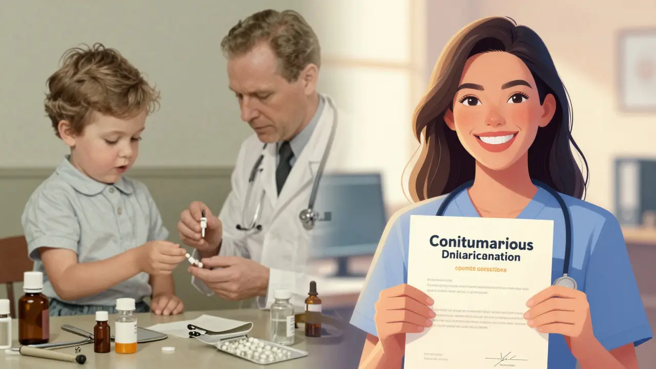 Dětský obraz s tetracyklinou přechází v dospělého muže s jasným úsměvem a porcelánovými vložkami.