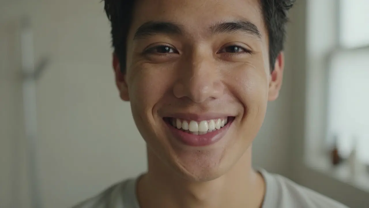 Portrét šťastné osoby s přirozeně zářivým úsměvem