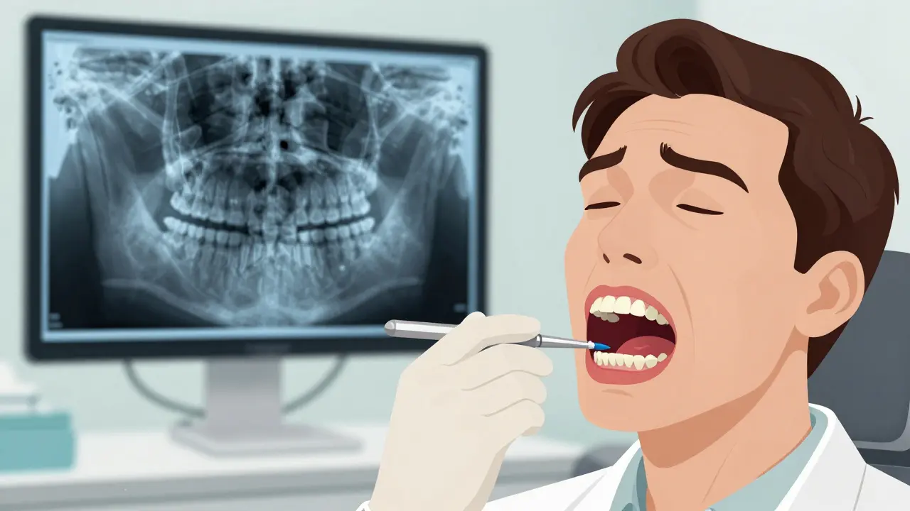 Zubní lékařka v klinice v Brně vyšetřuje zánět dásní způsobený nalepovacími zuby.
