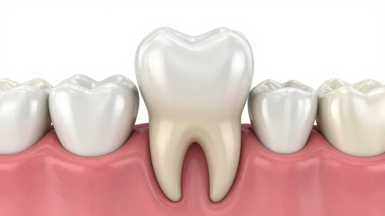 Kresba procesu rozpouštění kořene mléčného zubu při růstu trvalého zubu.