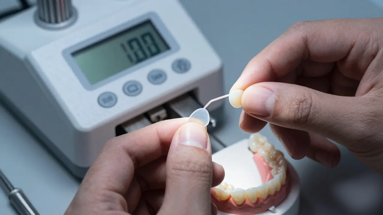 Detail tenké porcelánové destičky v laboratoři